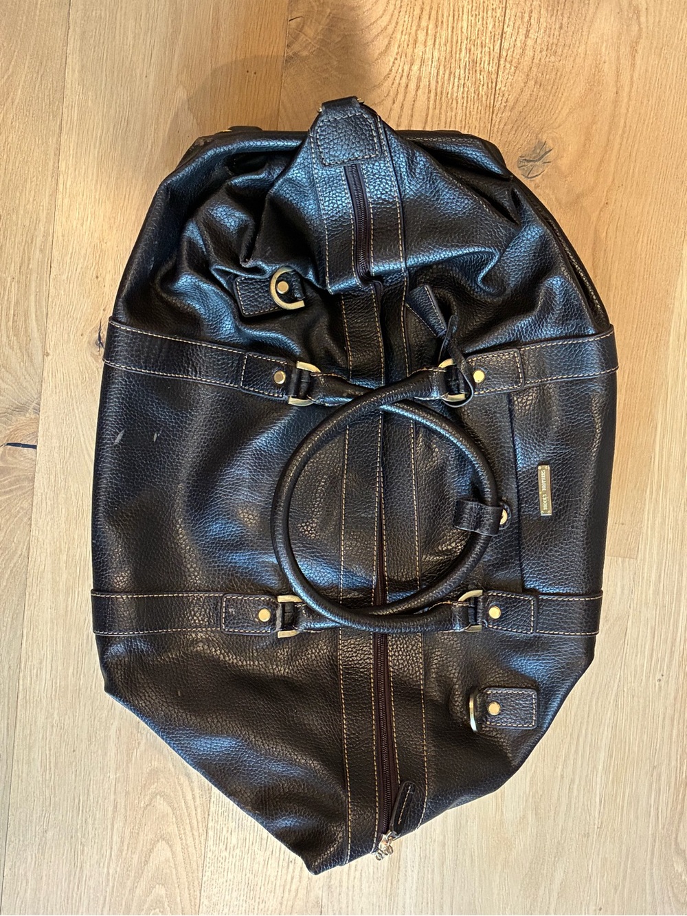 Brooks Brothers large brown leather duffel roller bag